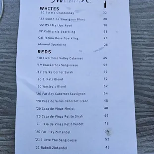 Wine menu