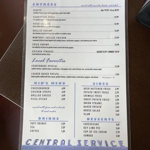 Central Service Grill Menu page 2