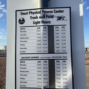 Stout Track Light Hours