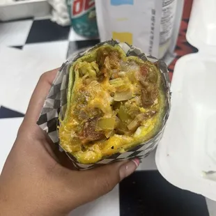 Veggie burrito (added bacon)