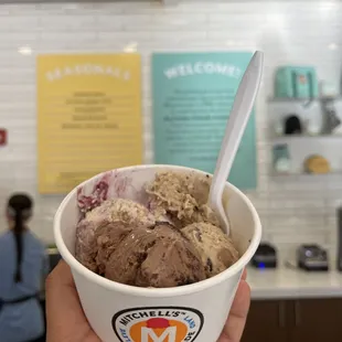 a hand holding a cup of ice cream