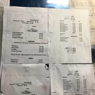 the menus and prices of the restaurant