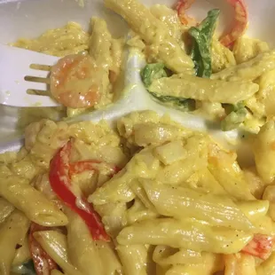 What they call rasta pasta . DISGUSTING AND IT IS NOT NO WHERE NEAR RASTA PASTA!