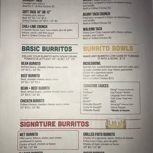 New Menu as of April 30, 2018