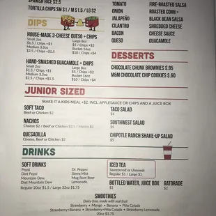 New menu as of April 20, 2018