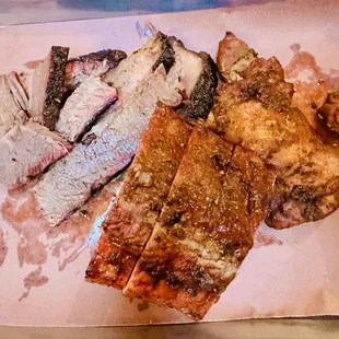 Brisket, ribs, and chicken