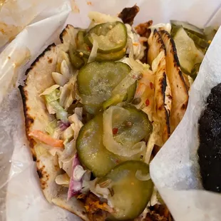 Pork Tacos with slaw and pickles