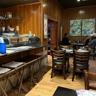 The first interior dining room (with a second counter for sushi prep)