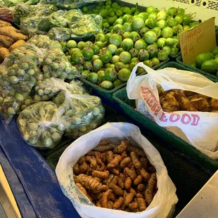Fresh tumeric, galangal, keffir lime leaves, etc.