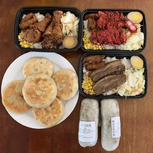 a variety of food items on a table
