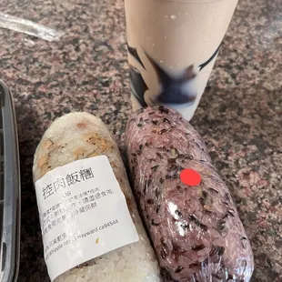 a sandwich and a drink on a counter