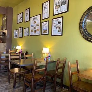 Inside, all of the write ups on wall