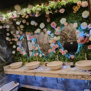 Floral bathroom mirror wall.