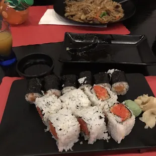 Crunchy Spicy Tuna Roll, Salmon Roll, Yaki Soba