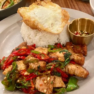 L. Krapraw Moo Krob Over Rice.