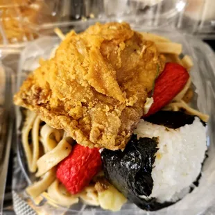 Lunch@Mitsuba Delicatessen 8/22/2024.Hubby David Mini Bento,We R so Opposites!He'll order da Red Hot Dog,Fried Chicken &amp; rice he doesn't Eat