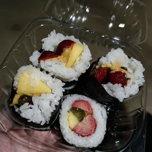 Hot dog (split) Maki Sushi - with takuan, pickle, mustard!