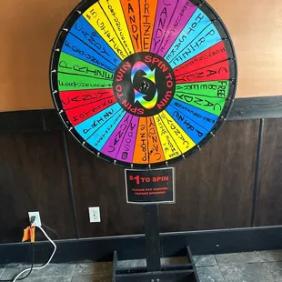 Spin to win! For a dollar can win a prize I've won a glass of wine and some candy