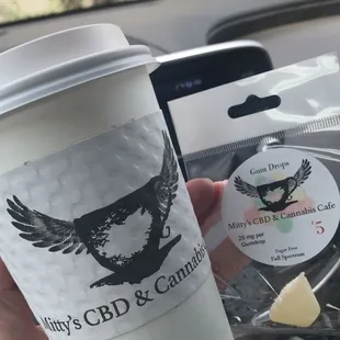 Latte and a gummy sort of like a smoke and a pancake.