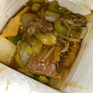 a meal in a take out box