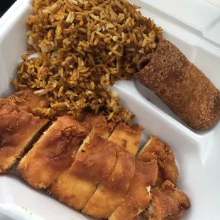 Almond chicken with sauce on the side.