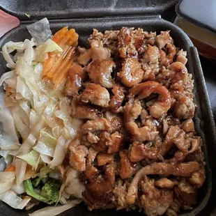 Chicken teriyaki with fried rice and veggies