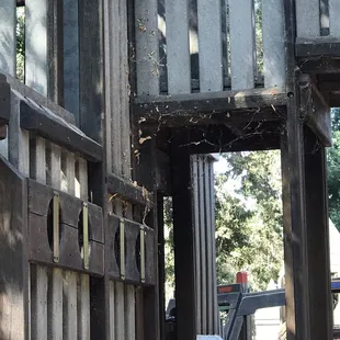 Tons of spider webs, again right in the high traffic kids play structures.