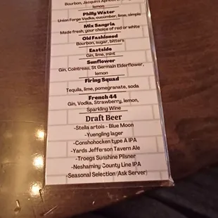Cocktail menu. Do not go here for bloody Mary&apos;s. The do not exist here.