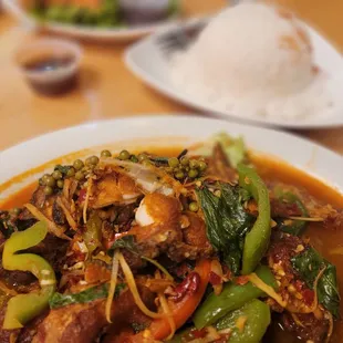 a plate of stir fried food