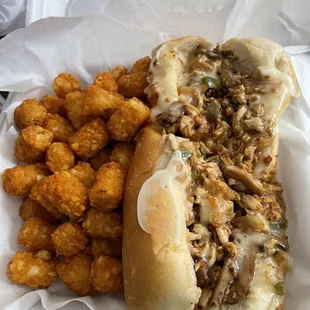 Grilled Chicken Philly Hoagie with Side Tater Tots