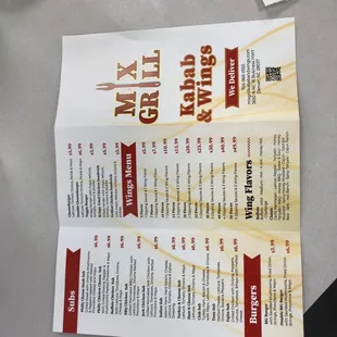the menu for the restaurant