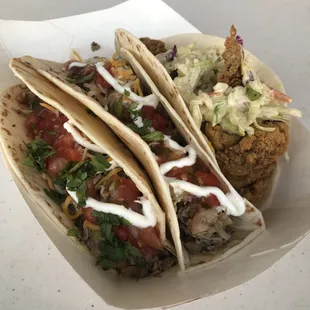 2 Jerk Chicken Tacos and Jerk Fried Fish Taco