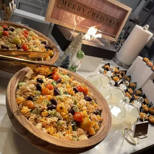 Pasta Salad + Baked Mac N Cheese Bites for a Drop off + Set Up Catering