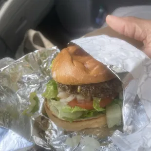 Small burger with all the toppings