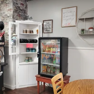 a kitchen with a refrigerator