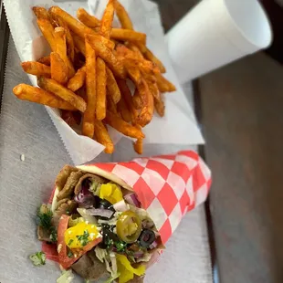 Gyro sandwich with fries