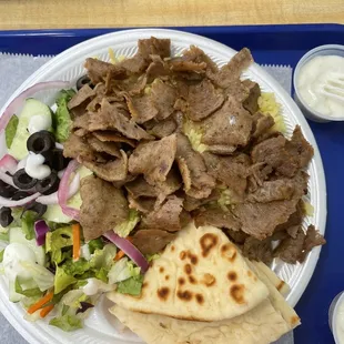 Gyro plate June 2022 Came with rice, meat, salad and pita.