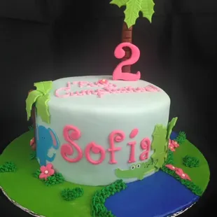 a pink flamingo on top