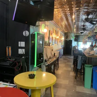 a yellow table in a restaurant