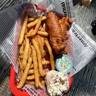 Cod fish and chips with Cole slaw