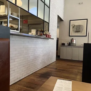 kitchen to the left and restroom around the corner