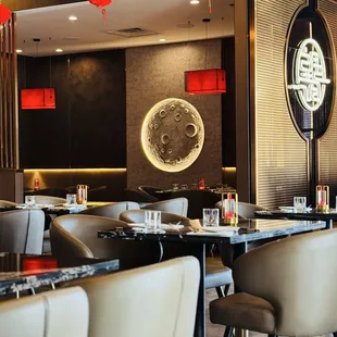 Interior of restaurant with view of &quot;the moon&quot;