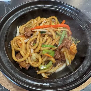 Udon noodles with shrimp and steak.  Absolutely phenomenal.  Coming back for this dish again.