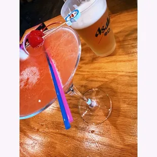 Peach martini and asahi beer