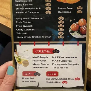 Happy hour prices and drinks