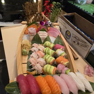 Sushi boat- didn&apos;t get it but the nice waitress helped take a picture