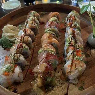 Angel rolls, snow mountain roll (middle)