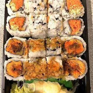 I got the Spicy Tuna Crunch roll, and the sweet potato roll with extra eel sauce on the side! Really good rolls!
