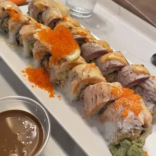 Top: White Tiger Roll, Bottom: Salmon Sunrise Roll