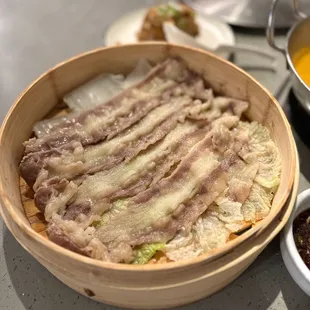 Part of the AYCE - beef belly stacker, yum!